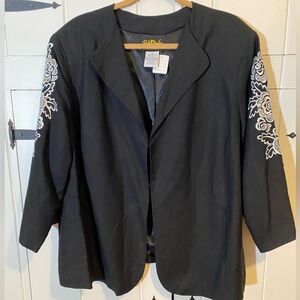 Vintage Bob Mackie Wearable Art Jacket. Embroidered Sleeves. Hook & Eye Closure